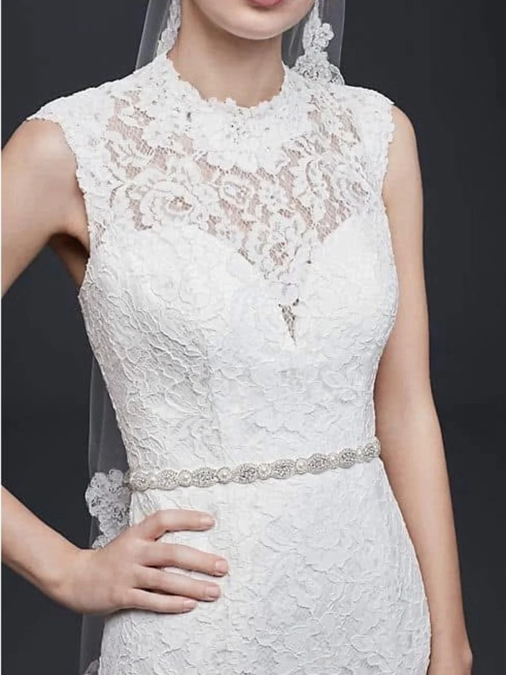 Beaded Pearl Accent Wedding Dress Belt - Ivory